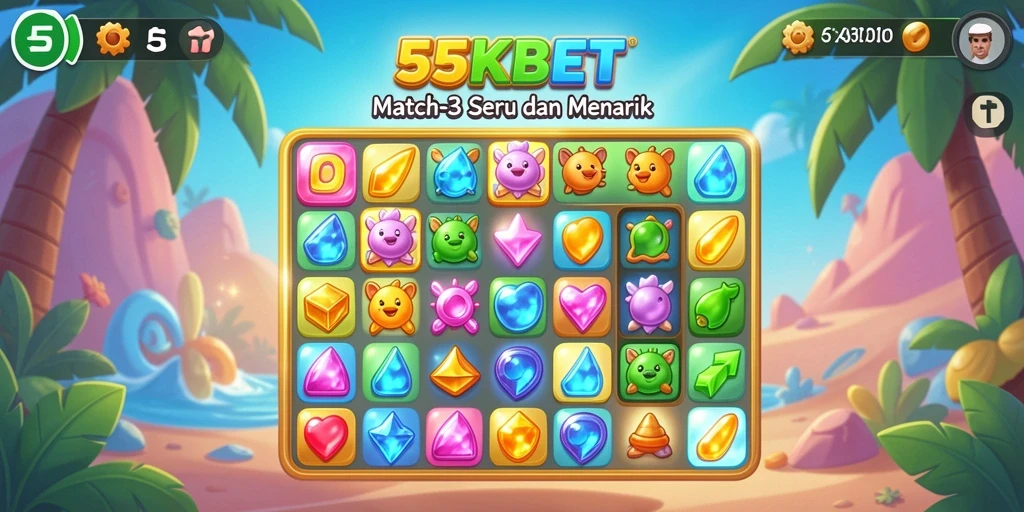 Tampilan menarik dari gameplay Match-3 di 55KBET.