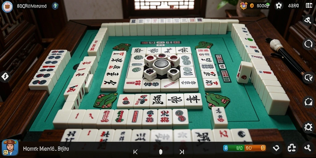 Tampilan gameplay menakjubkan dari 8QR, penuh dengan ubin Mahjong yang berwarna-warni.
