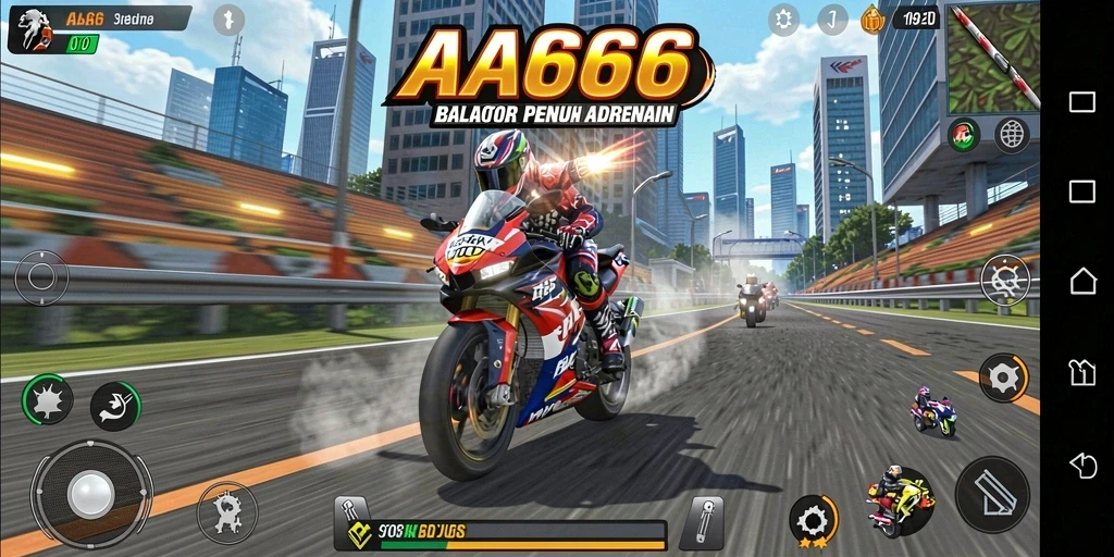 Screenshot gameplay AA666 yang memukau dalam balapan motor.