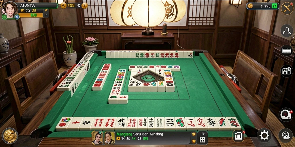 Tampilan gameplay Mahjong yang menarik dan menantang di ATOM138.