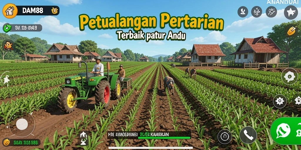 Screenshot gameplay DAM88 menampilkan aktivitas pertanian yang dinamis.
