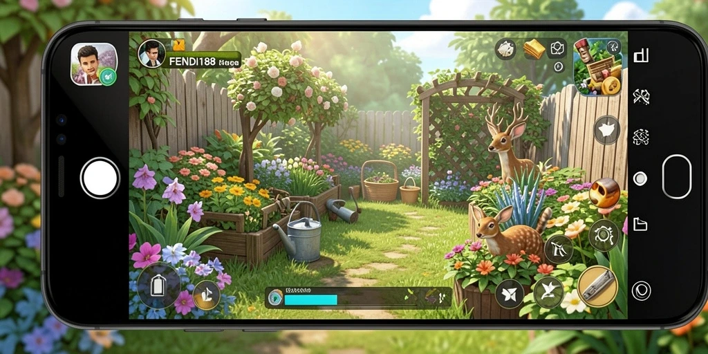 Screenshot gameplay FENDI188 menampilkan suasana berkebun yang menyenangkan.