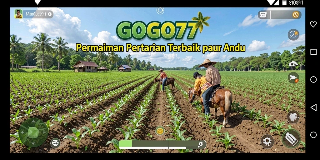 Screenshot permainan GOGO77 yang menunjukkan aktivitas bertani yang seru.