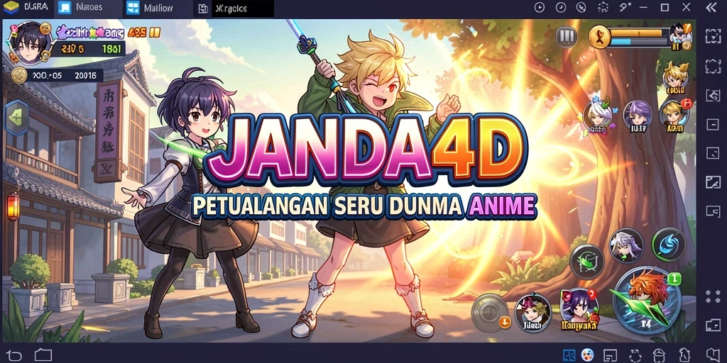 Screenshot JANDA4D menampilkan aksi seru karakter anime.