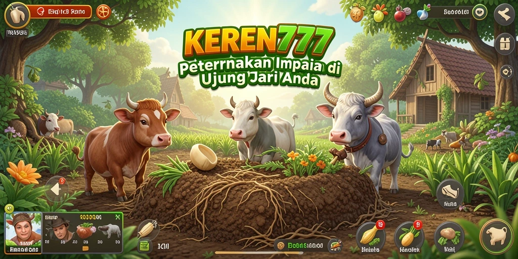 Tampilan gameplay KEREN777 dengan aktivitas bertani yang seru.