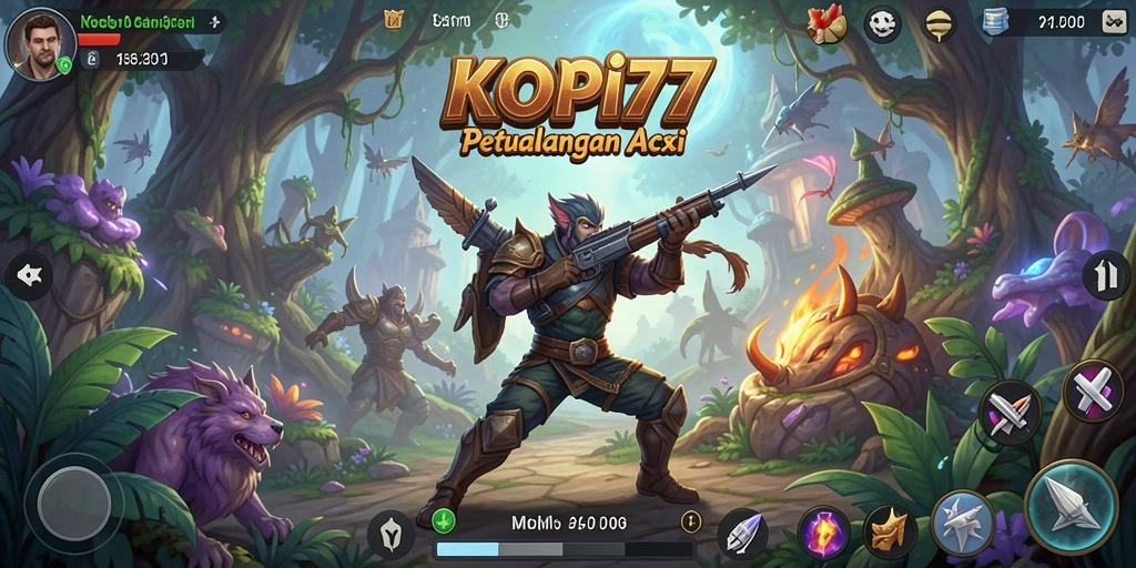 Tangkapan layar dari gameplay epik KOPI77 di dunia ARPG.