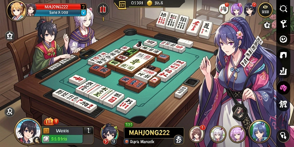 Screenshot MAHJONG222 menampilkan aksi seru karakter Anime.