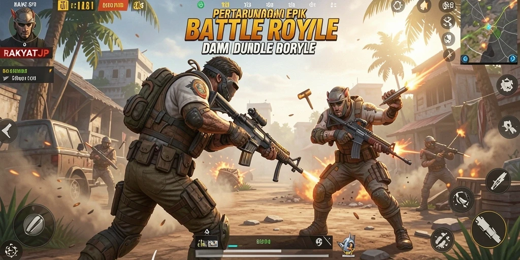Gameplay RAKYATJP yang intens dan mendebarkan di dunia Battle Royale.