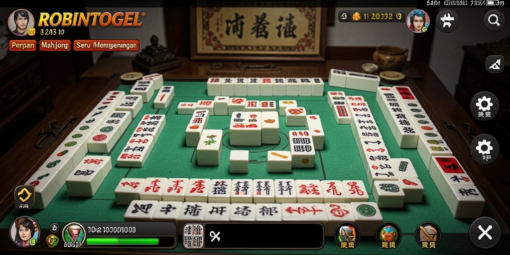 Tampilan gameplay ROBINTOGEL yang seru dengan berbagai ubin Mahjong.