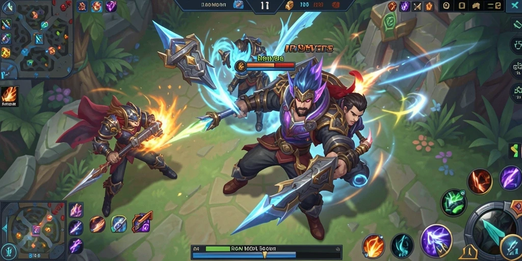 Screenshot gameplay RSNVIP8 menampilkan aksi pertarungan seru di arena MOBA.