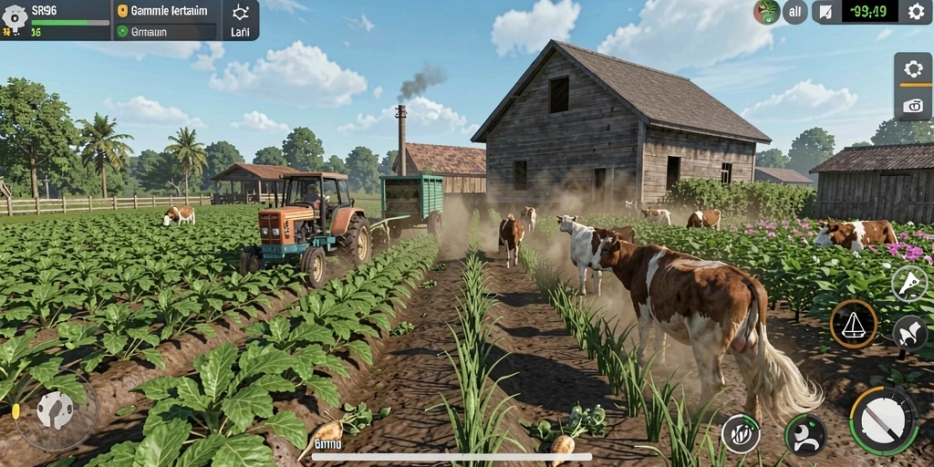 Tampilan screenshot SR996 menampilkan aktivitas bertani yang seru.