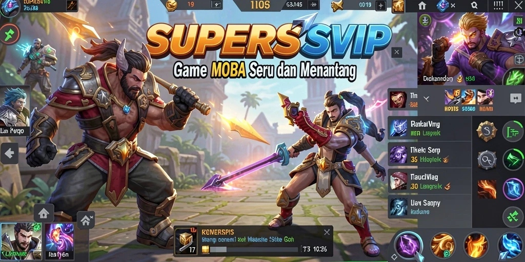 Tampilan aksi intens dalam permainan MOBA SUPERSVIP.