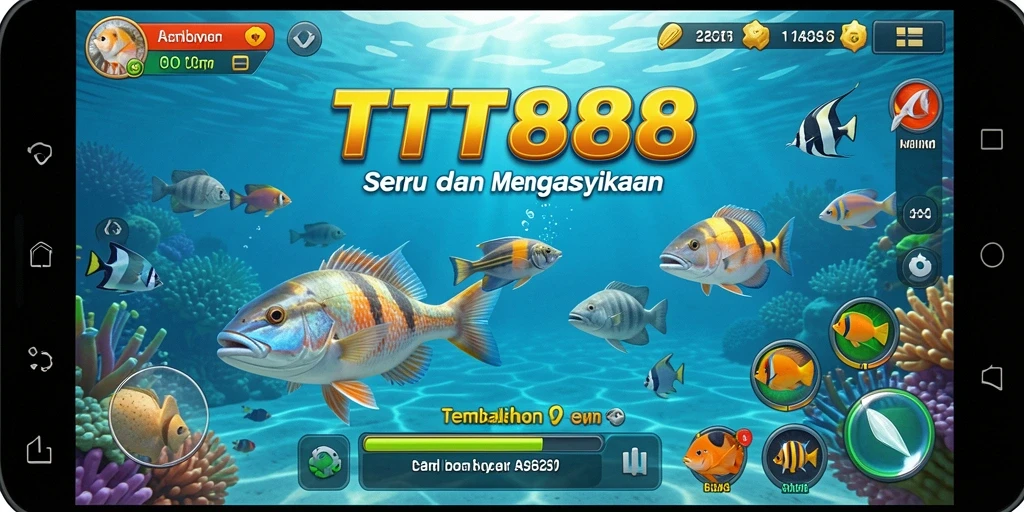 Tampilan gameplay seru dalam TTT888, menunjukkan aksi menembak ikan.