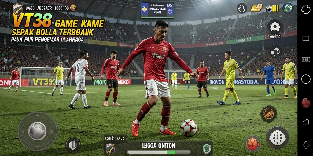 Tampilan gameplay seru dalam VT38 dengan aksi sepak bola yang mendebarkan.